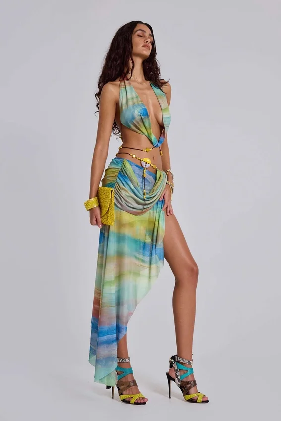 Soleila gedrapeerde maxi-rok
