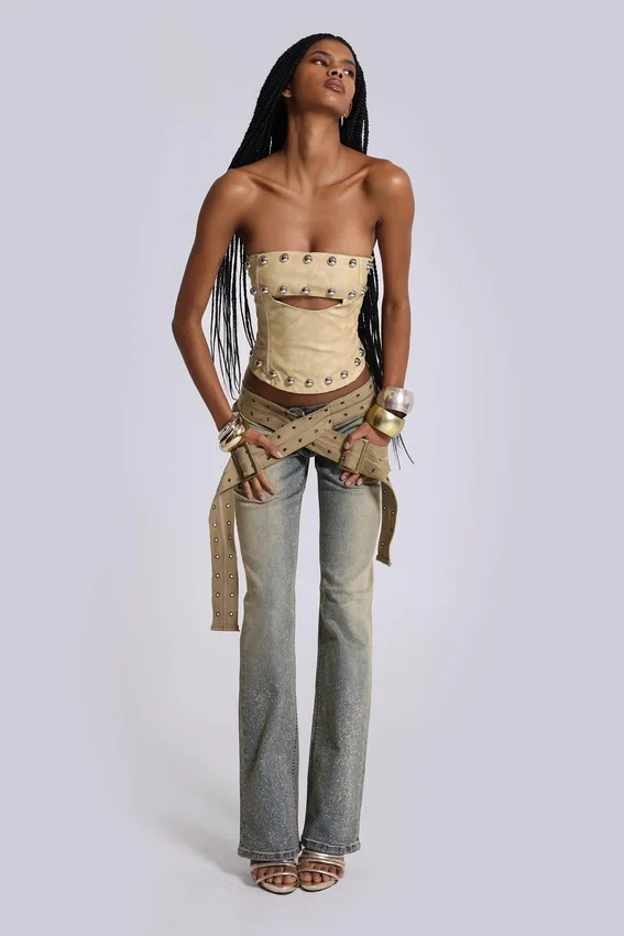 Strap Up-jeans met stonewash-effect