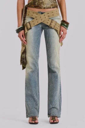 Strap Up-jeans met stonewash-effect