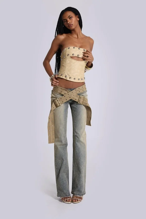 Strap Up-jeans met stonewash-effect