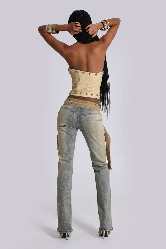 Strap Up-jeans met stonewash-effect