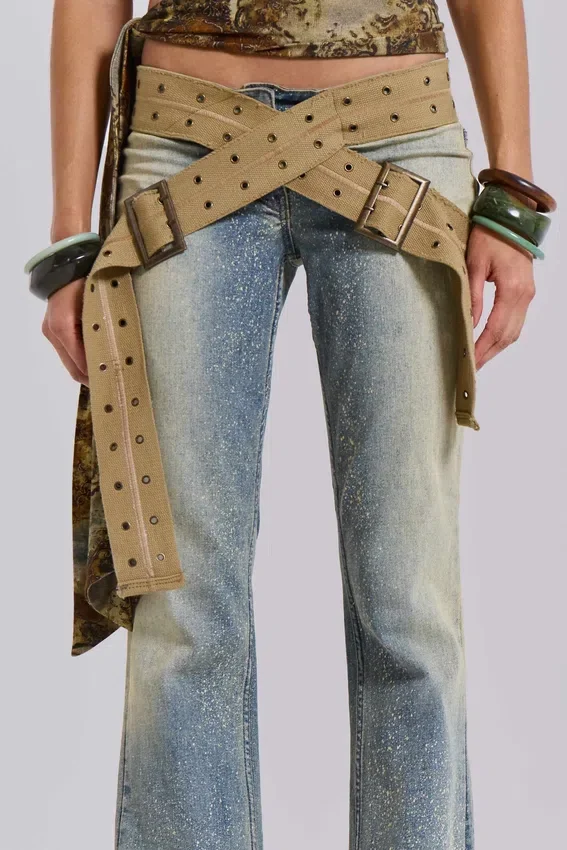 Strap Up-jeans met stonewash-effect