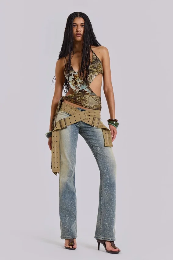 Strap Up-jeans met stonewash-effect