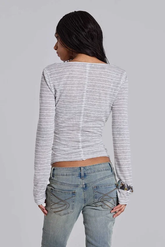 Stripe Mist Henley-top