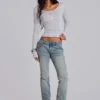 Stripe Mist Henley-top