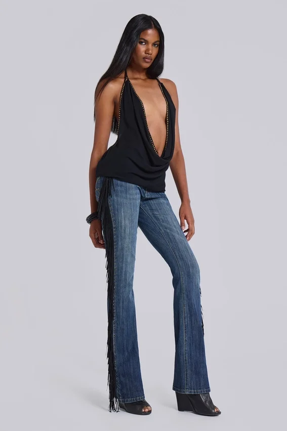 Tatiana rugloze top met studs in zwart