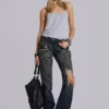 Tori versleten kanten bootcut-Jeans met lage taille