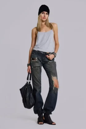 Tori versleten kanten bootcut-Jeans met lage taille