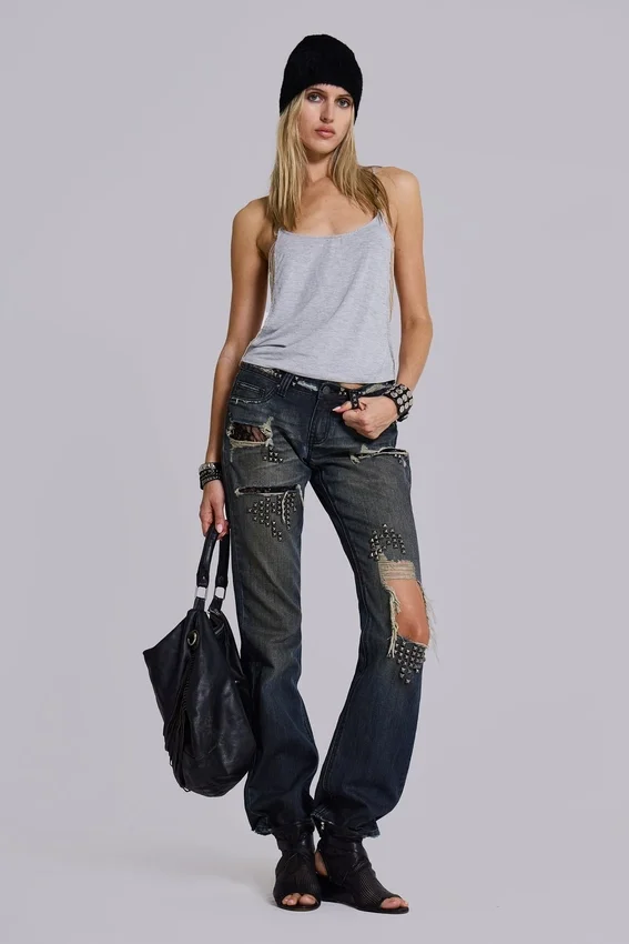 Tori versleten kanten bootcut-Jeans met lage taille