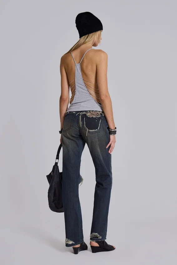 Tori versleten kanten bootcut-Jeans met lage taille