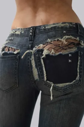Tori versleten kanten bootcut-Jeans met lage taille