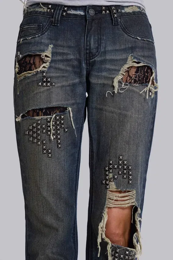 Tori versleten kanten bootcut-Jeans met lage taille