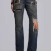 Tori versleten kanten bootcut-Jeans met lage taille