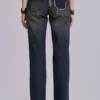 Tori versleten kanten bootcut-Jeans met lage taille