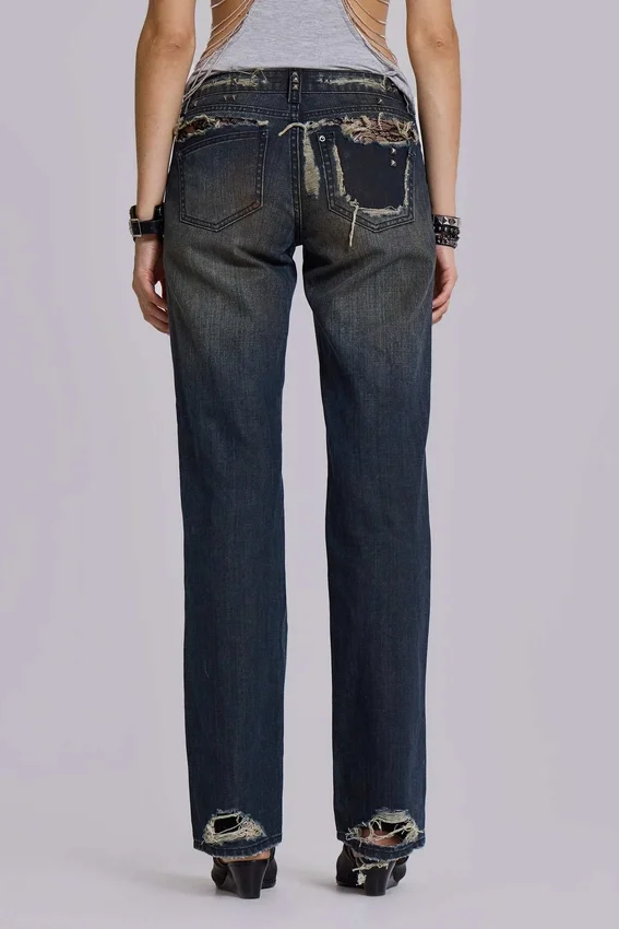 Tori versleten kanten bootcut-Jeans met lage taille