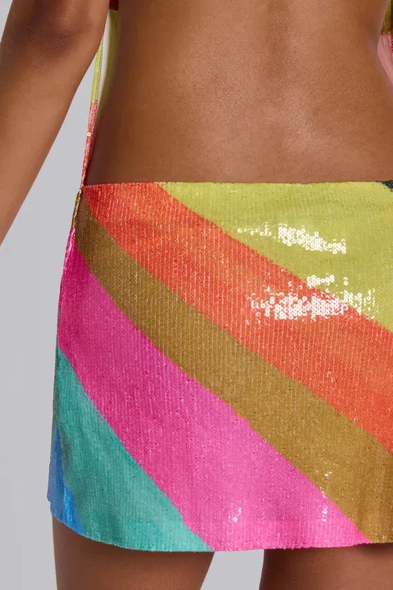 Toryn rugloze mini-jurk met strepen en pailletten