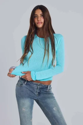 Turquoise Mist-top met lange mouwen