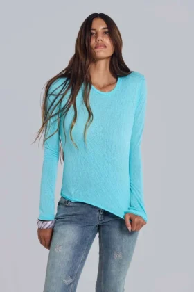 Turquoise Mist-top met lange mouwen