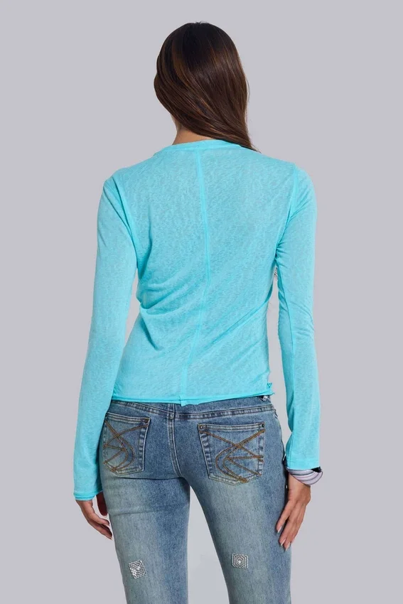 Turquoise Mist-top met lange mouwen