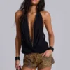 Vaca mini-short van imitatieleer met whipstitch-afwerking in lichtbruin