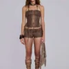 Vaca Whipstitch mini-short van imitatieleer in bruin