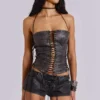 Vaca Whipstitch minishort van imitatieleer in zwart