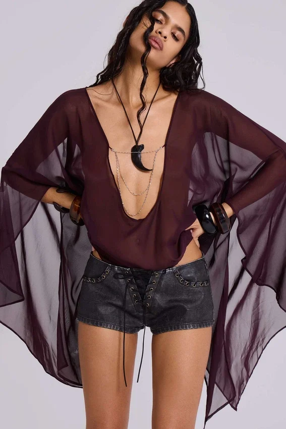 Vaca Whipstitch minishort van imitatieleer in zwart