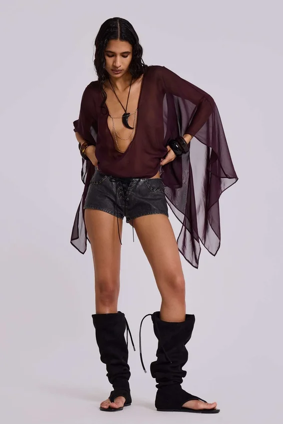 Vaca Whipstitch minishort van imitatieleer in zwart