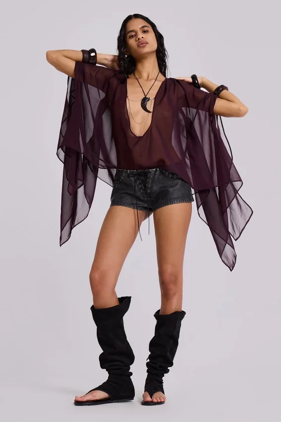 Vaca Whipstitch minishort van imitatieleer in zwart