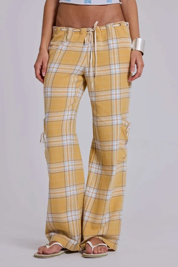 Vellora laaggetailleerde geruite broek