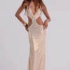 Vida rugloze maxi-jurk in goud