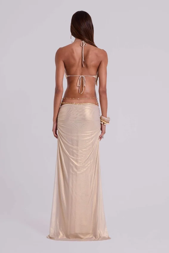 Vida rugloze maxi-jurk in goud