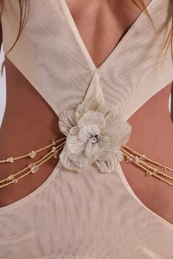 Vida rugloze maxi-jurk in goud