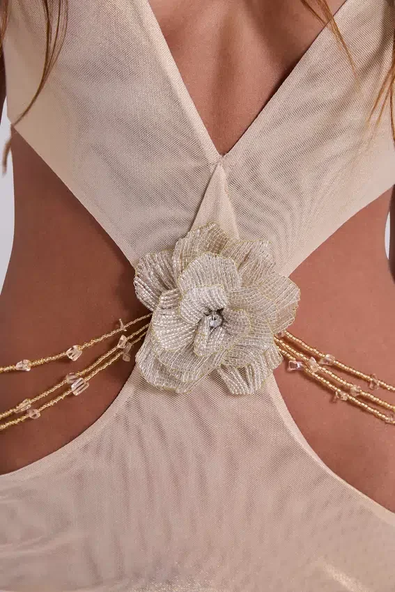 Vida rugloze maxi-jurk in goud