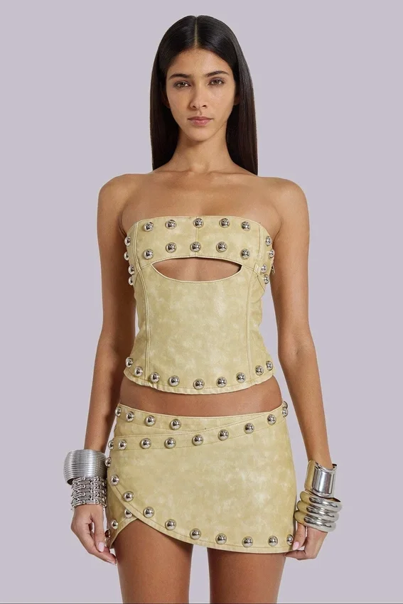 Vinta minirok van PU-leer met studs