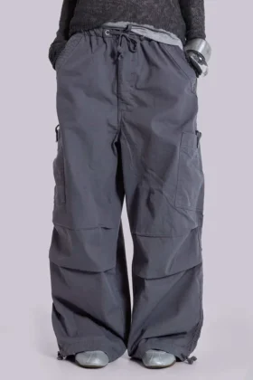 Vintage grijze parachute-cargobroek