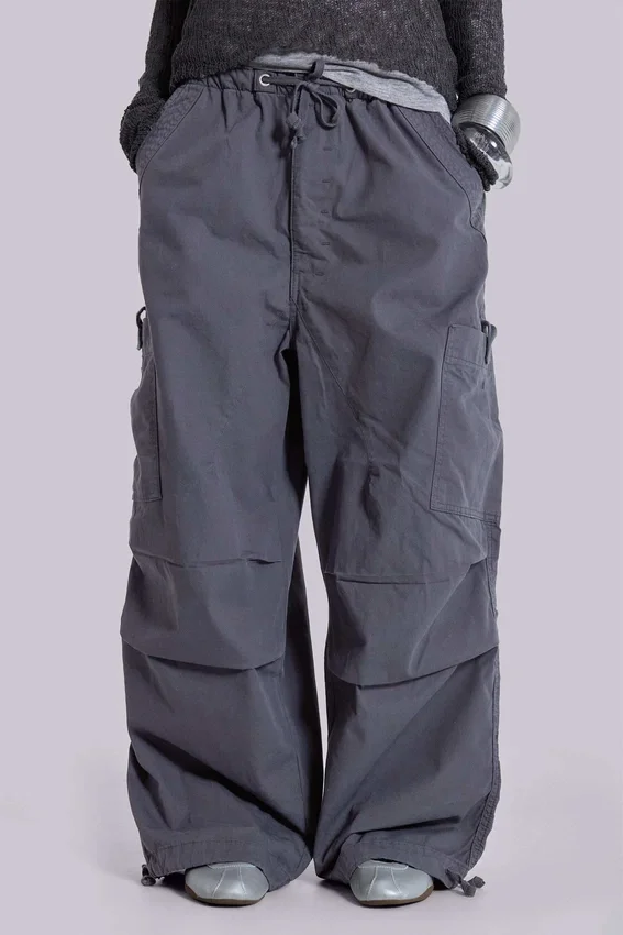 Vintage grijze parachute-cargobroek