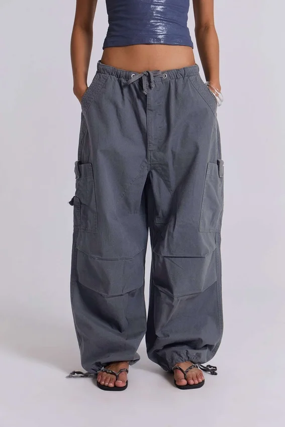 Vintage grijze parachute-cargobroek