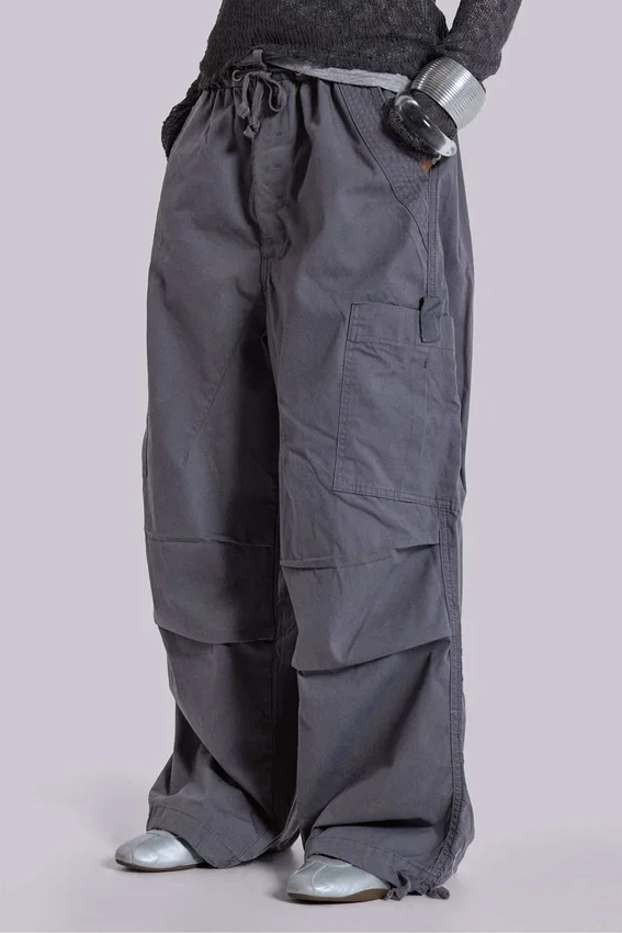 Vintage grijze parachute-cargobroek