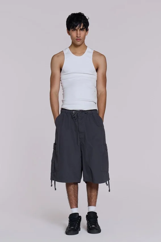 Vintage grijze parachute-Cargoshorts