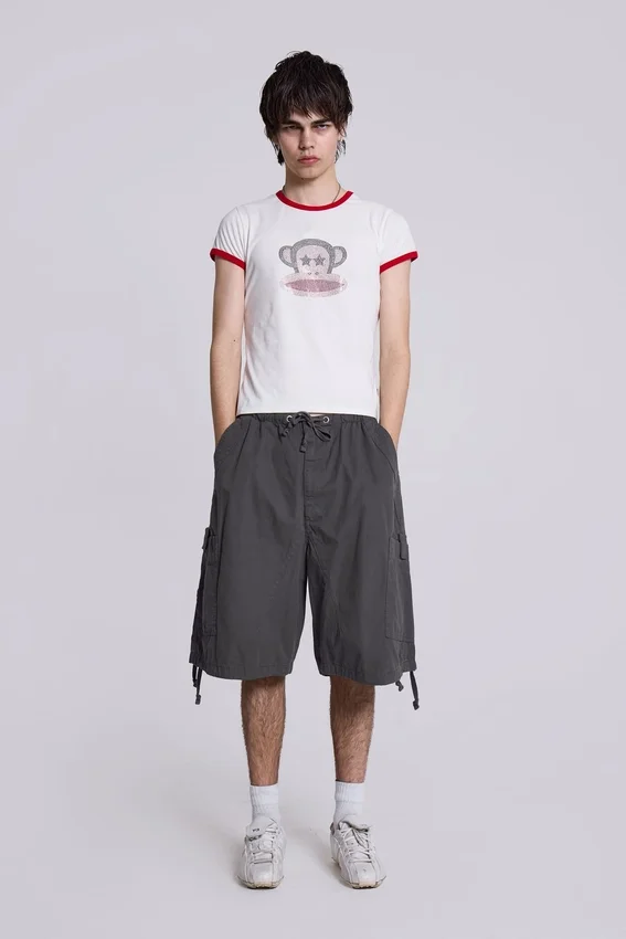 Vintage grijze parachute-Cargoshorts