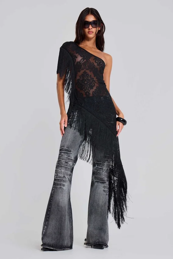 Gewassen zwarte Drift-Jeans met bootcut