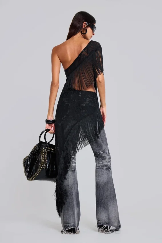 Gewassen zwarte Drift-Jeans met bootcut