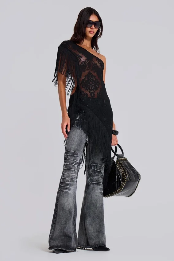 Gewassen zwarte Drift-Jeans met bootcut
