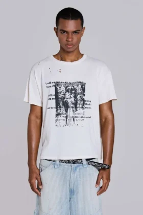 Wit ets-T-shirt met korte mouwen