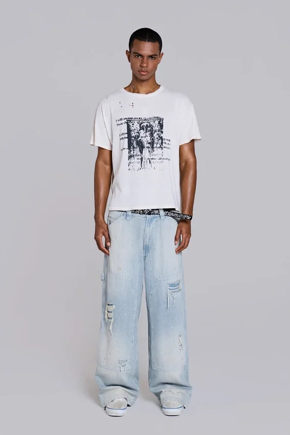 Wit ets-T-shirt met korte mouwen