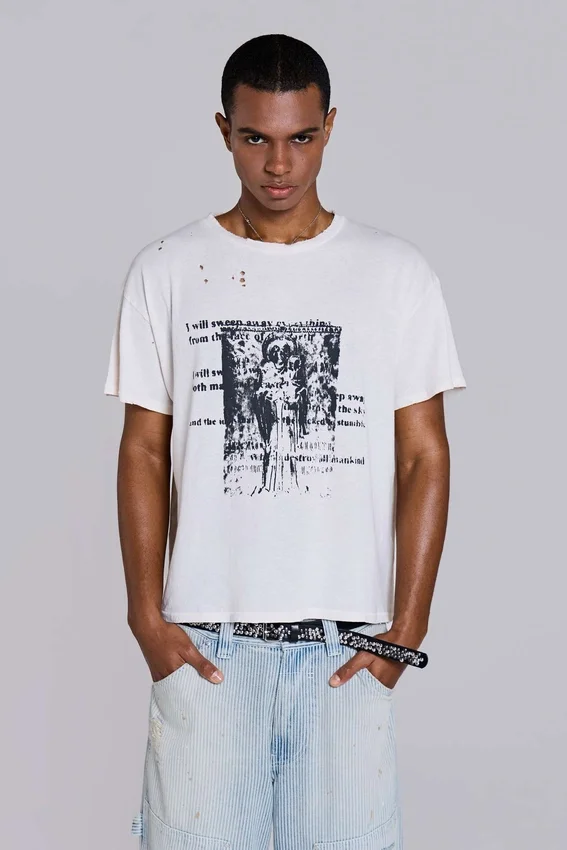 Wit ets-T-shirt met korte mouwen