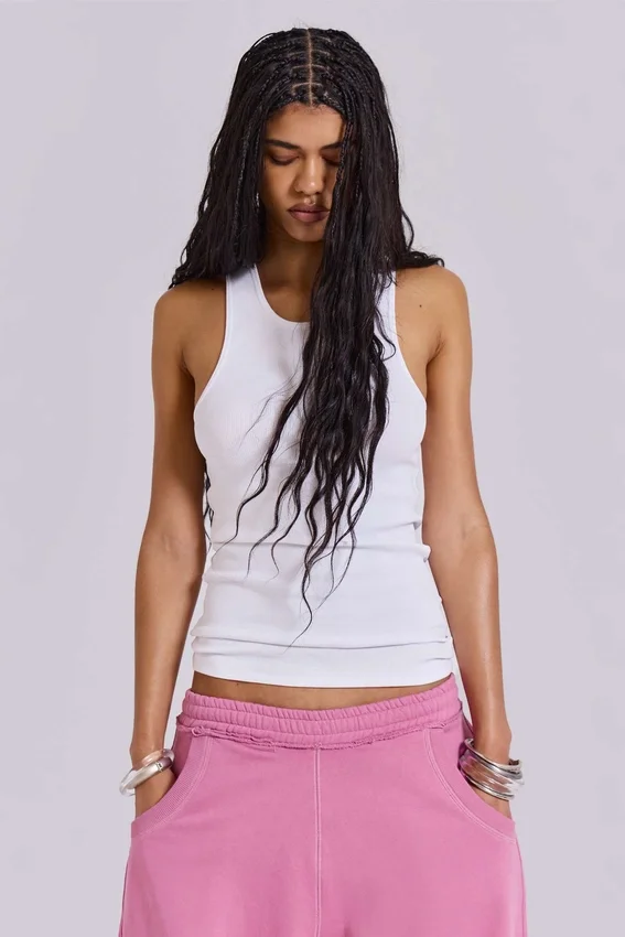 Witte geribde longline-vest