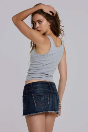Zadie denim afgeknipte minirok in donkere wassing