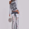 Zain Shredded Bootcut-Jeans in grijs